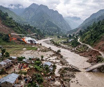 Village destroyed from flood