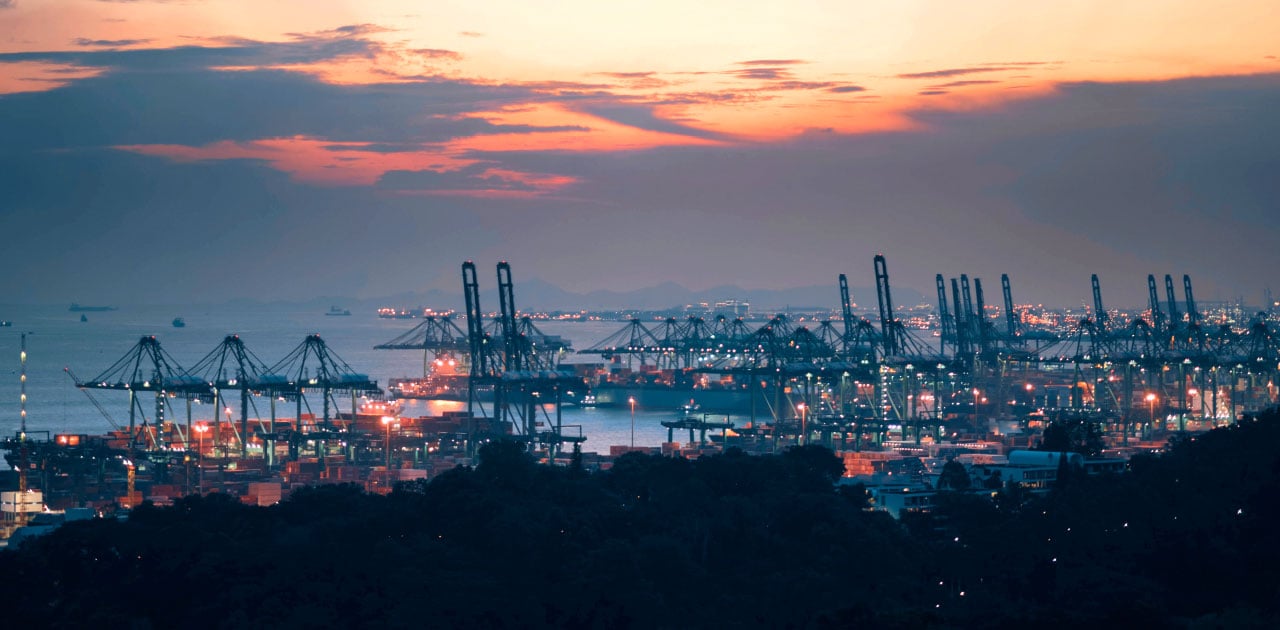 Harbor view with loading cranes