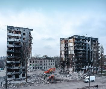 Destroyed building in the war zone