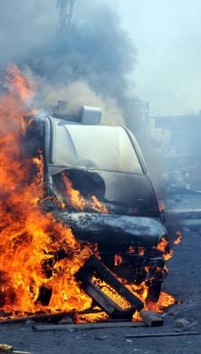 A car on fire after the terrorist attack