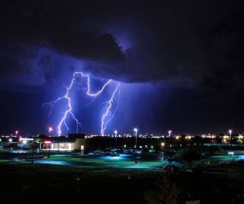 Lightning in the sky at night