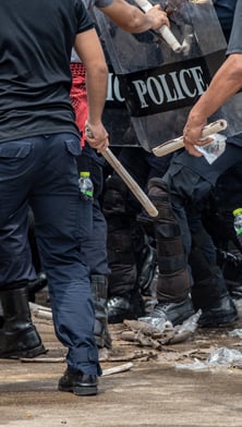 Image showing a clash between protestors and the police 