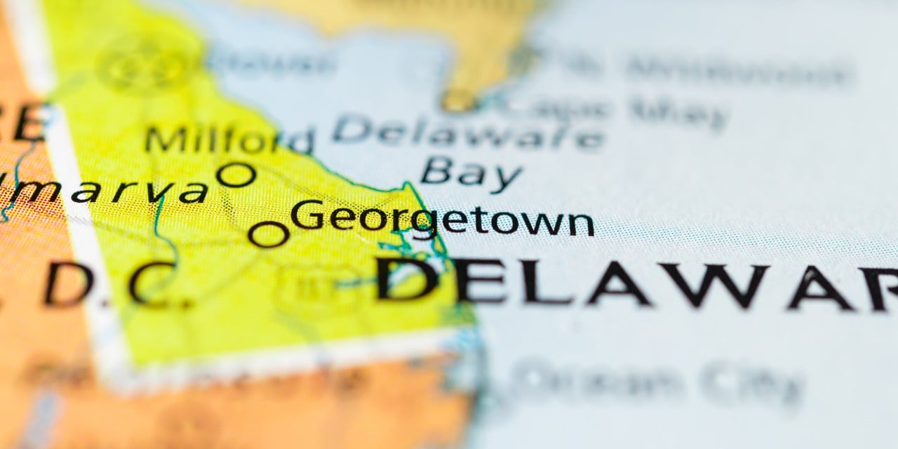 Image of a map showing Delaware 