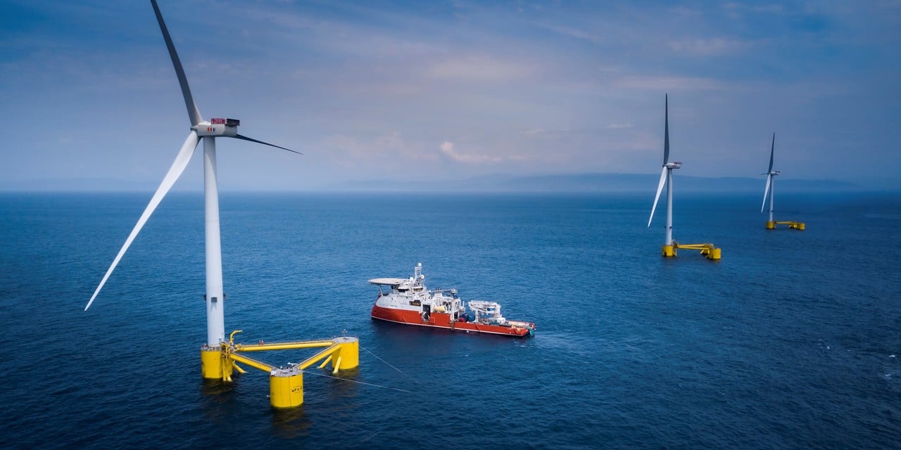 image of floating wind turbines in the sea