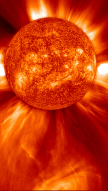 Abstract image of the earth and sun next to each other 