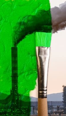 Abstract image of a paintbrush whose shadow resembles a factory chimney emitting smoke.