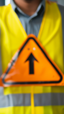 Image of a man wearing a hazard sign 