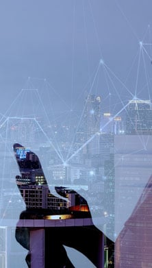 image of a reflection of a city skyline 