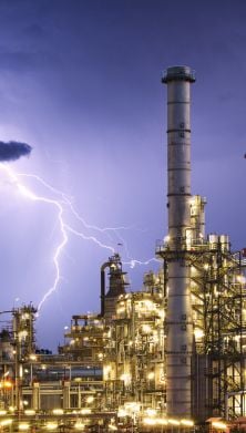 Lightning in the sky over the station